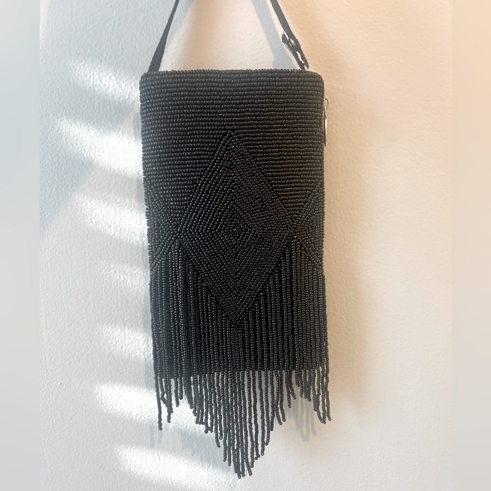 Elegant Black Beaded Fringe Bag